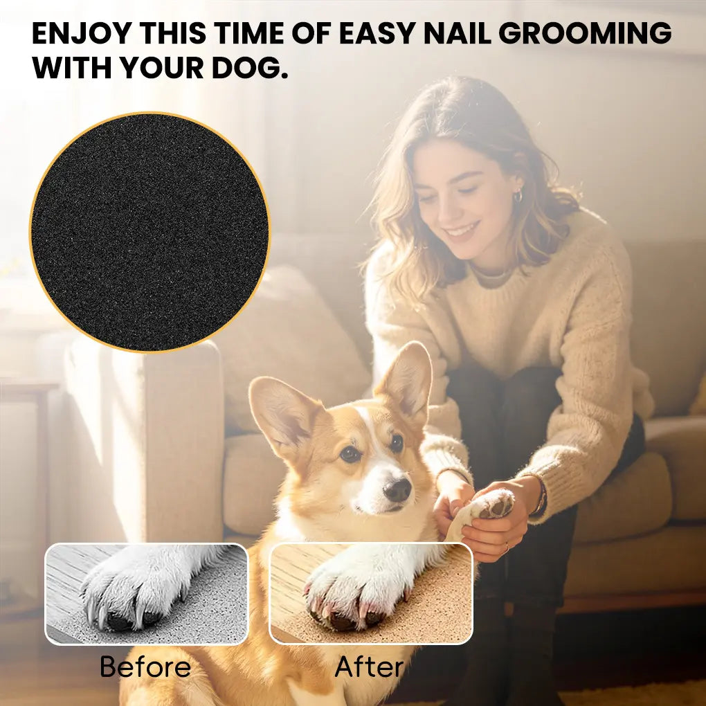 Dog Nail Scratch Board File - 35X25Cm Wooden Retractable Non-Slip Square Tool with Abrasive Texture, Cutable Fabric, Firm Balance, Flexible Resizing, Gentle Filing, Treat-Enabled Claw Grooming for Puppies, Floor Protection Pad Pet