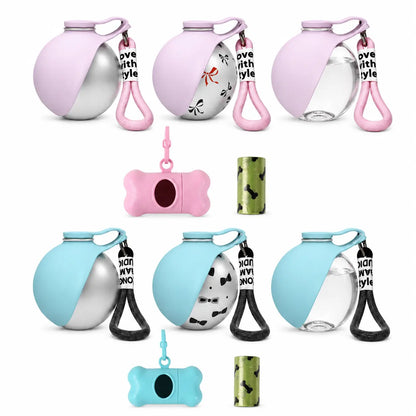 Stainless Steel Mess-Free Pet Water Bottle (285Ml) - Leak-Proof Dog Travel Dispenser with Wheat Straw Bone Poop Bag Holder, Portable Outdoor Pet Cleaning Set for Dogs & Cats, Mess-Free Water Bottles