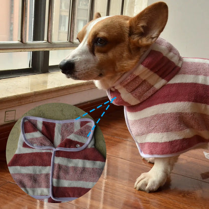 Dog Dress Plush Warm Pet Clothes Husky Clothes Quick Dry Bathrobe Super Absorbent Shower Towel Striped Style Dog Pajamas Sleepwear for Small Medium Large Dogs