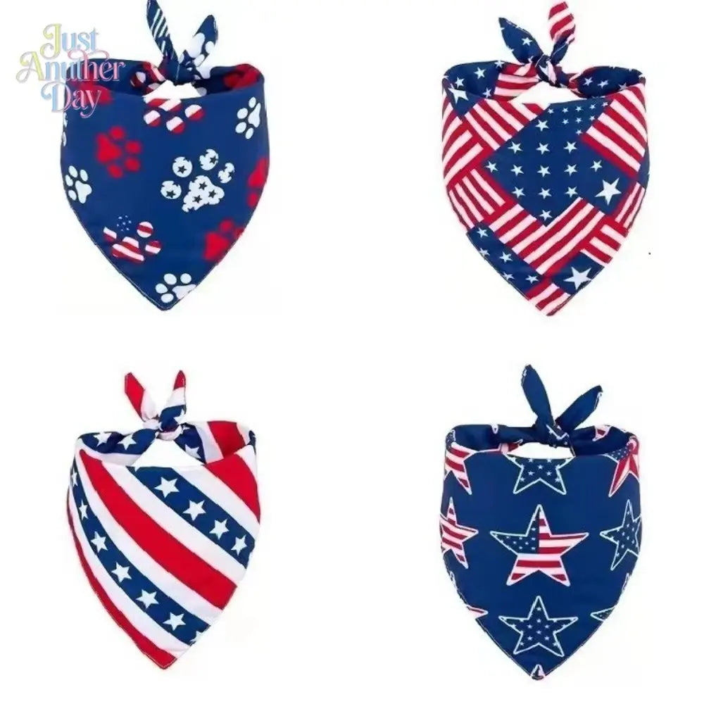 4Pcs American Flag Style Pet Bandanas, Patriotic Triangle Dog Scarves, Adjustable Polyester Pet Bibs for Dogs & Cats, 4Th of July & Daily Decor