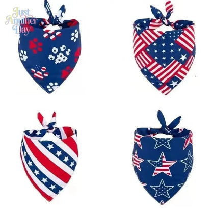 4Pcs American Flag Style Pet Bandanas, Patriotic Triangle Dog Scarves, Adjustable Polyester Pet Bibs for Dogs & Cats, 4Th of July & Daily Decor