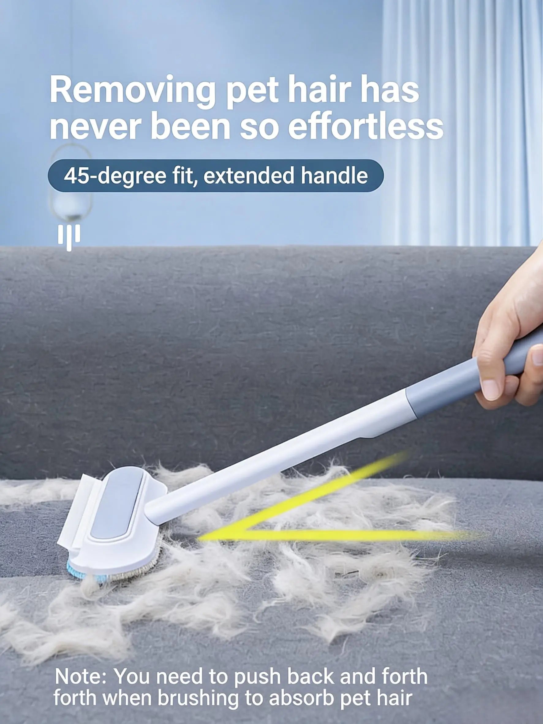 4-in-1 Long Handle Pet Fur Removal Brush and Washable Cleaning Gloves Set for Indoor Pet Hair Management
