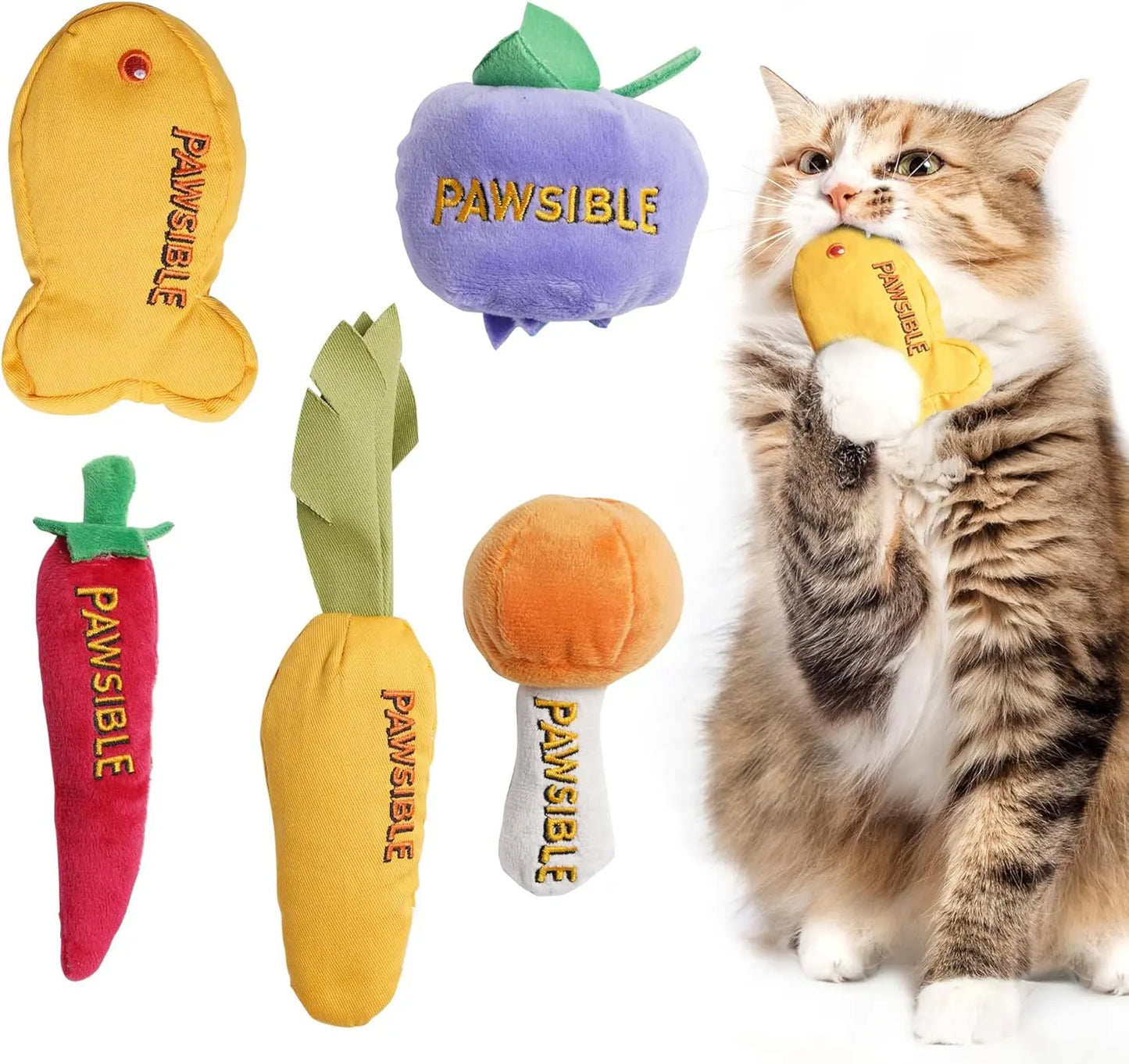 Pawsible 5 Pack Foodie Cat Toy Set, 100% Premium Cat Herb Filling, Natural Stimulation for Cats, Durable for Teething, Perfect Kitten Toy