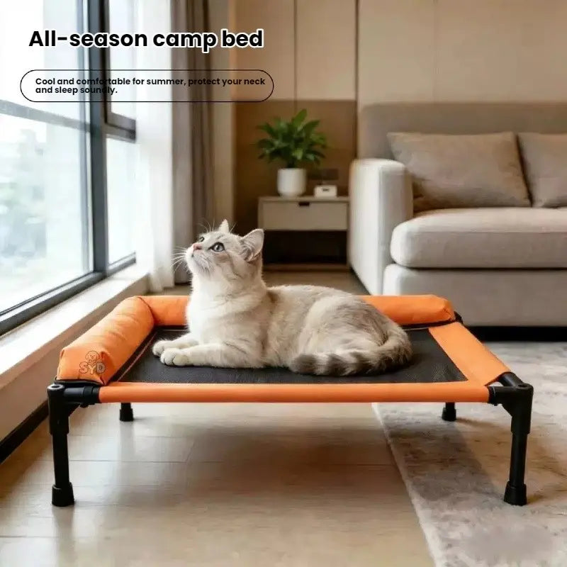 Outdoor Elevated Pet Bed with L-Shaped Neck Pillow, Breathable Mesh, Anti-Slip Feet, Washable, Ideal for Dogs & Cats up to 8Kg, Puppy Bed