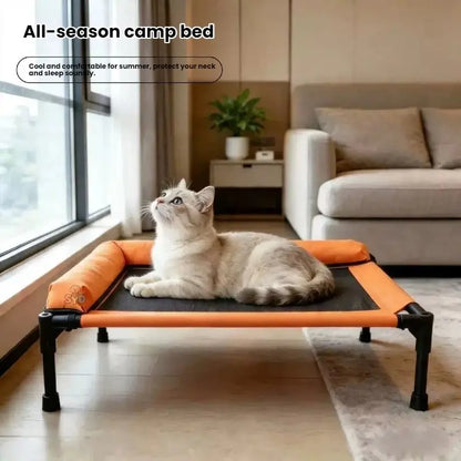 Outdoor Elevated Pet Bed with L-Shaped Neck Pillow, Breathable Mesh, Anti-Slip Feet, Washable, Ideal for Dogs & Cats up to 8Kg, Puppy Bed