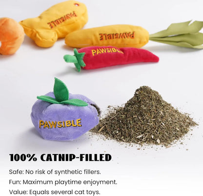 Pawsible 5 Pack Foodie Cat Toy Set, 100% Premium Cat Herb Filling, Natural Stimulation for Cats, Durable for Teething, Perfect Kitten Toy