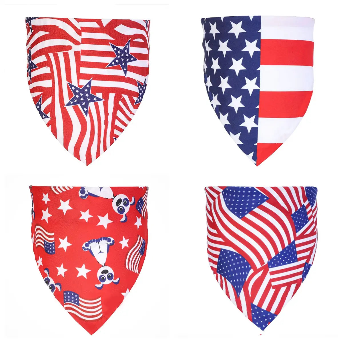 4Pcs American Flag Style Pet Bandanas, Patriotic Triangle Dog Scarves, Adjustable Polyester Pet Bibs for Dogs & Cats, 4Th of July & Daily Decor
