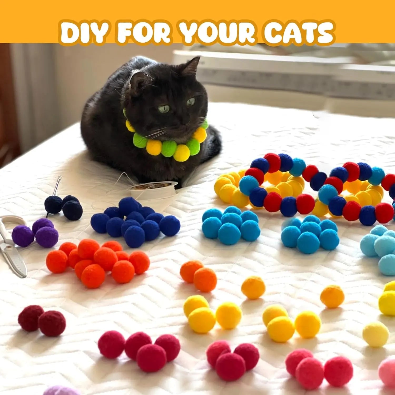 50-Piece Interactive Cat Toy Set with Pom Pom Balls and Launcher for Indoor Use for Adults and Kittens