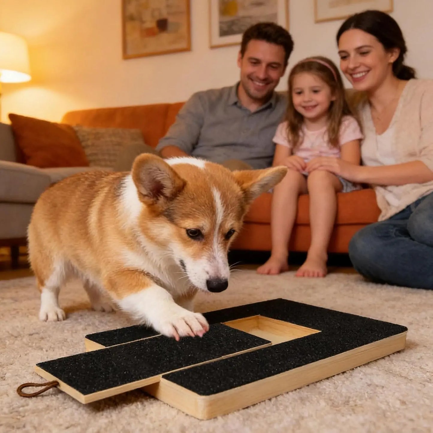 Dog Nail Scratch Board File - 35X25Cm Wooden Retractable Non-Slip Square Tool with Abrasive Texture, Cutable Fabric, Firm Balance, Flexible Resizing, Gentle Filing, Treat-Enabled Claw Grooming for Puppies, Floor Protection Pad Pet