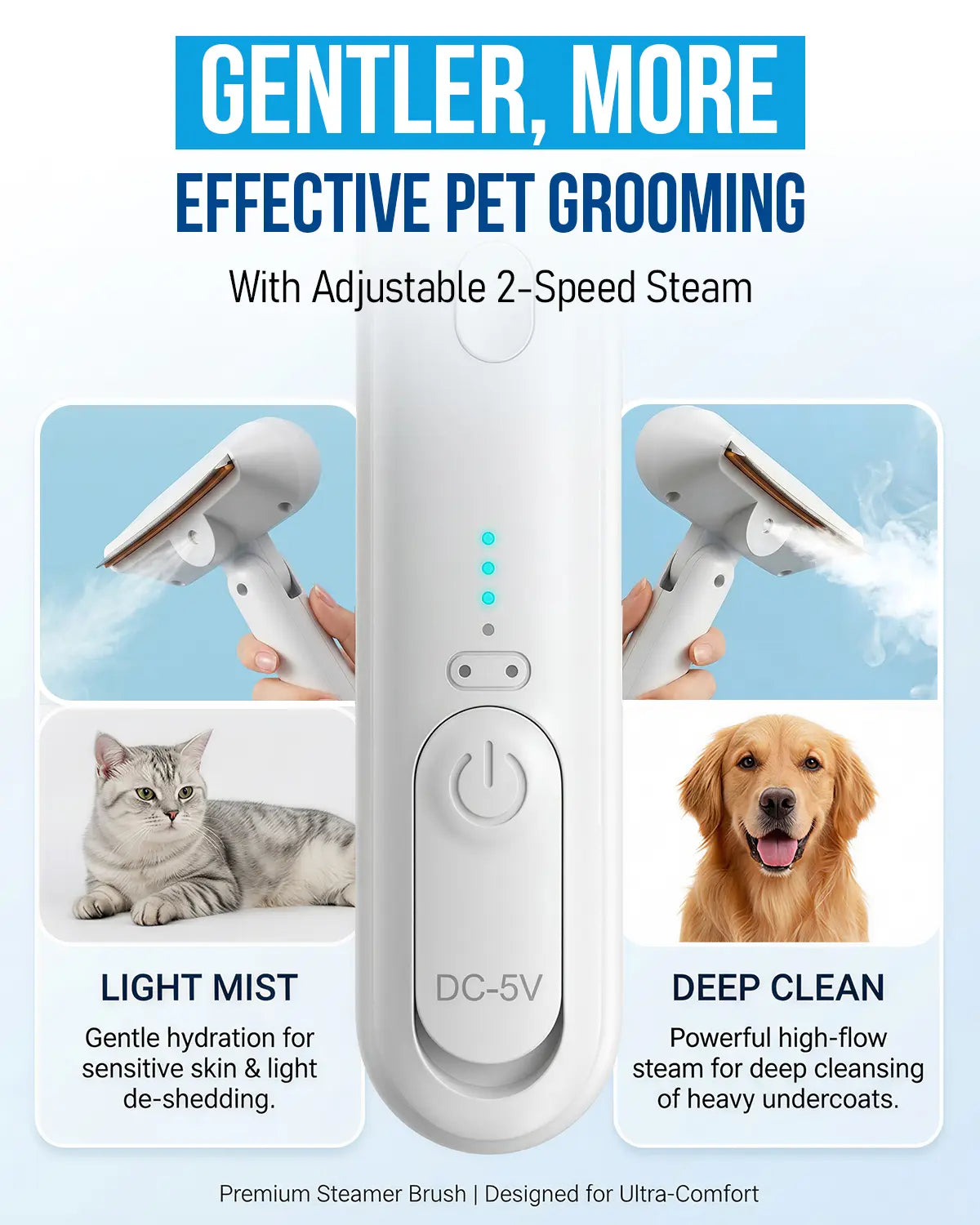 2-In-1 Pet Spray Comb | Removes Undercoat, Eliminates Odors, Reduces Shedding and Matting, and Prevents Hair Flyaway. Suitable for Long- and Short-Haired Cats and Dogs, Featuring a Wide, Rounded Tooth Design