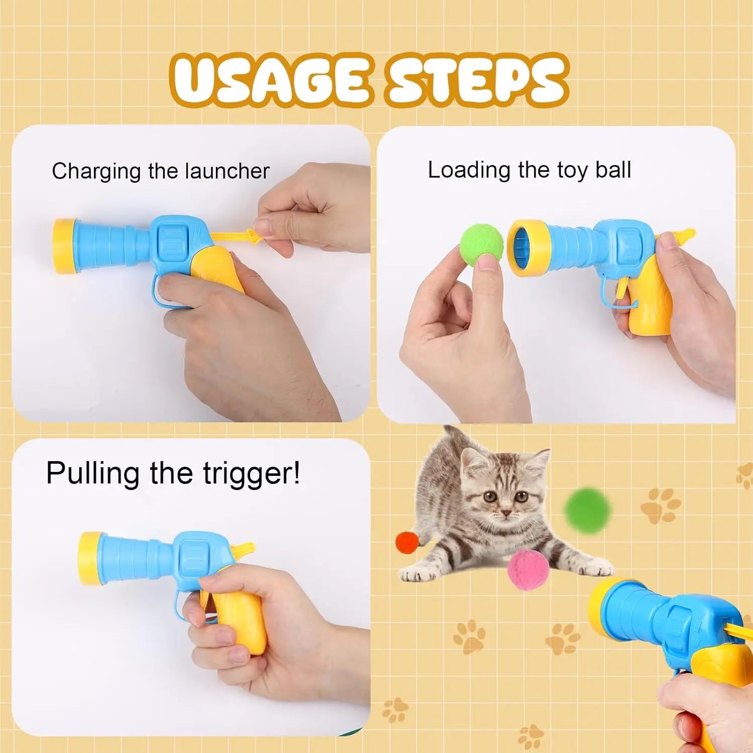 50-Piece Interactive Cat Toy Set with Pom Pom Balls and Launcher for Indoor Use for Adults and Kittens