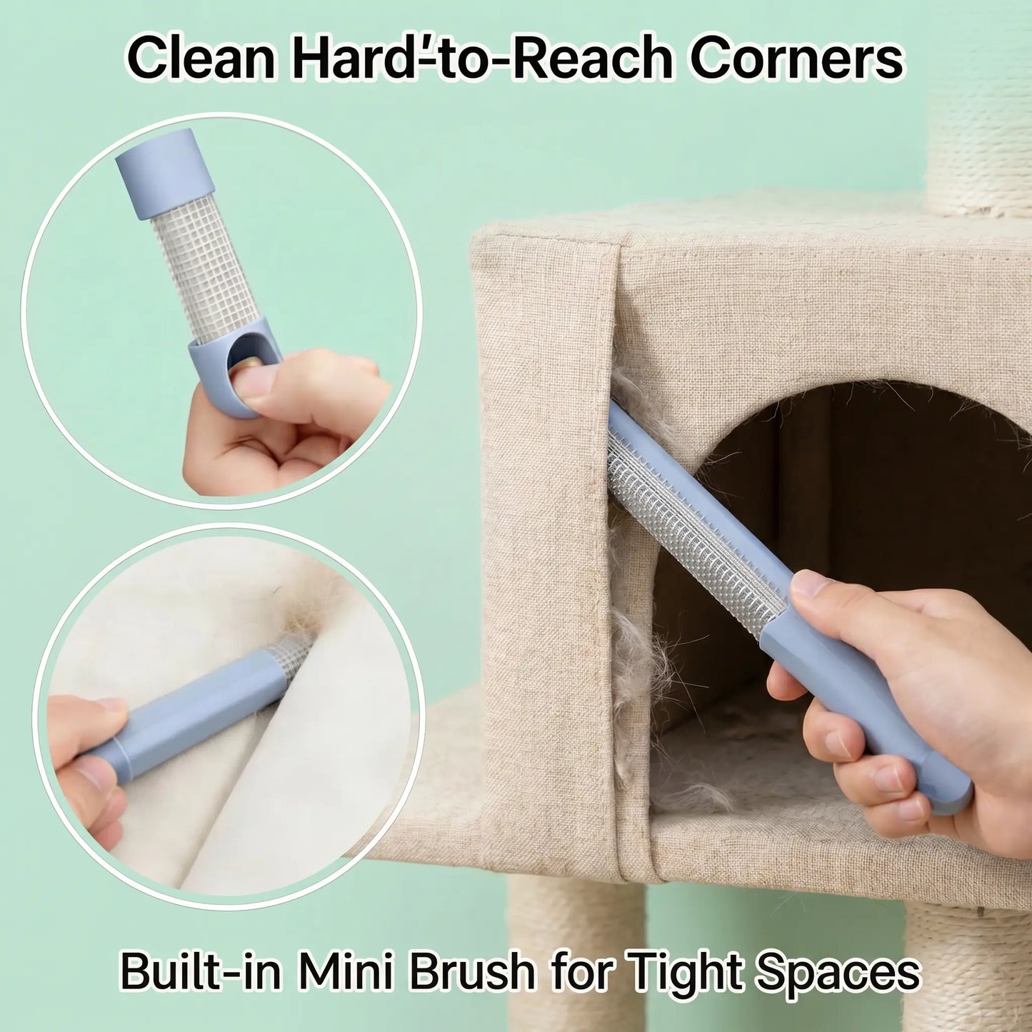 Upgraded Pet Hair Remover Brush, Extra-Long Handle Lint Cleaner, Pet Hair Removal Tool, Washable Multi-Surface Tool for Furniture, Bedding, Clothes & Car Interiors