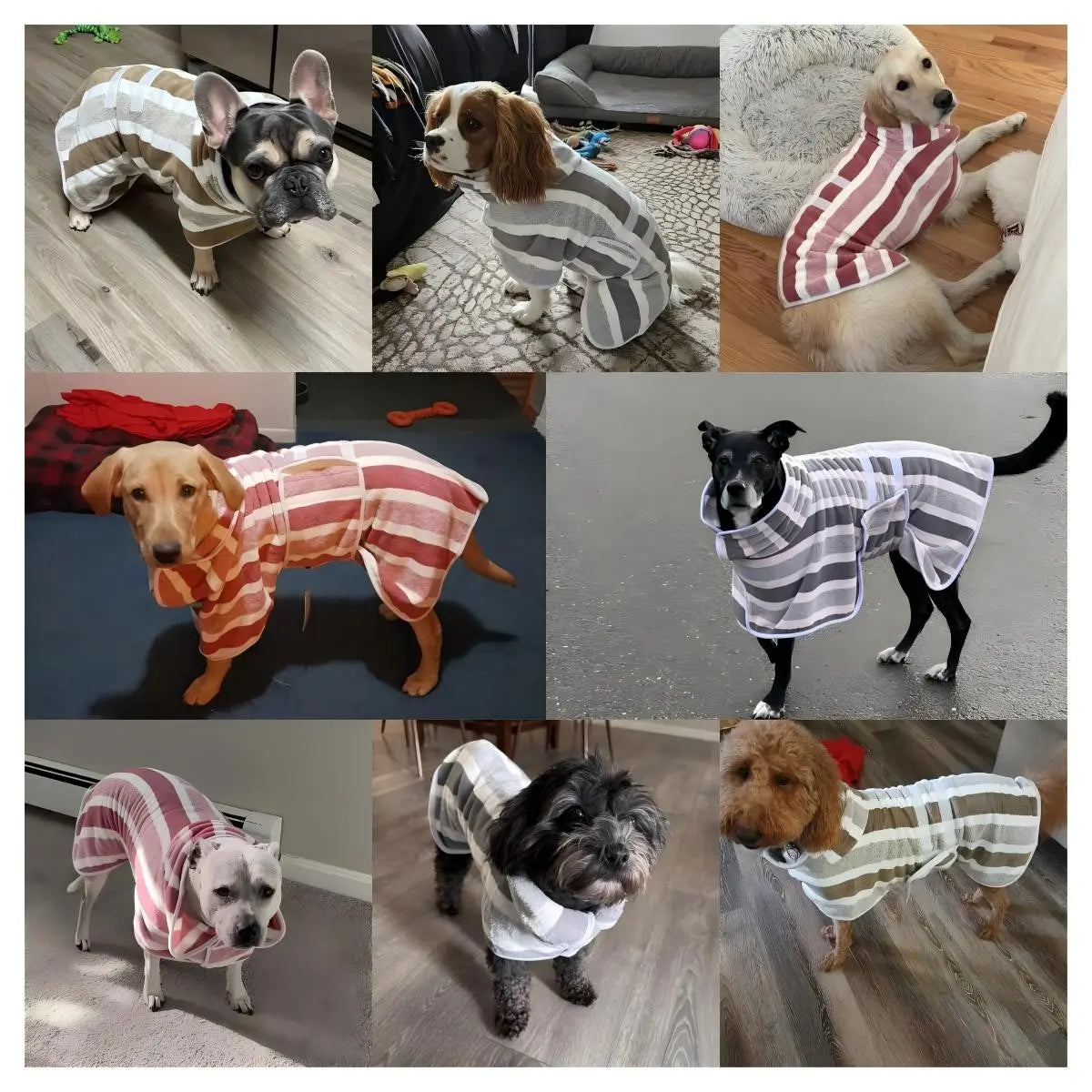 Dog Dress Plush Warm Pet Clothes Husky Clothes Quick Dry Bathrobe Super Absorbent Shower Towel Striped Style Dog Pajamas Sleepwear for Small Medium Large Dogs
