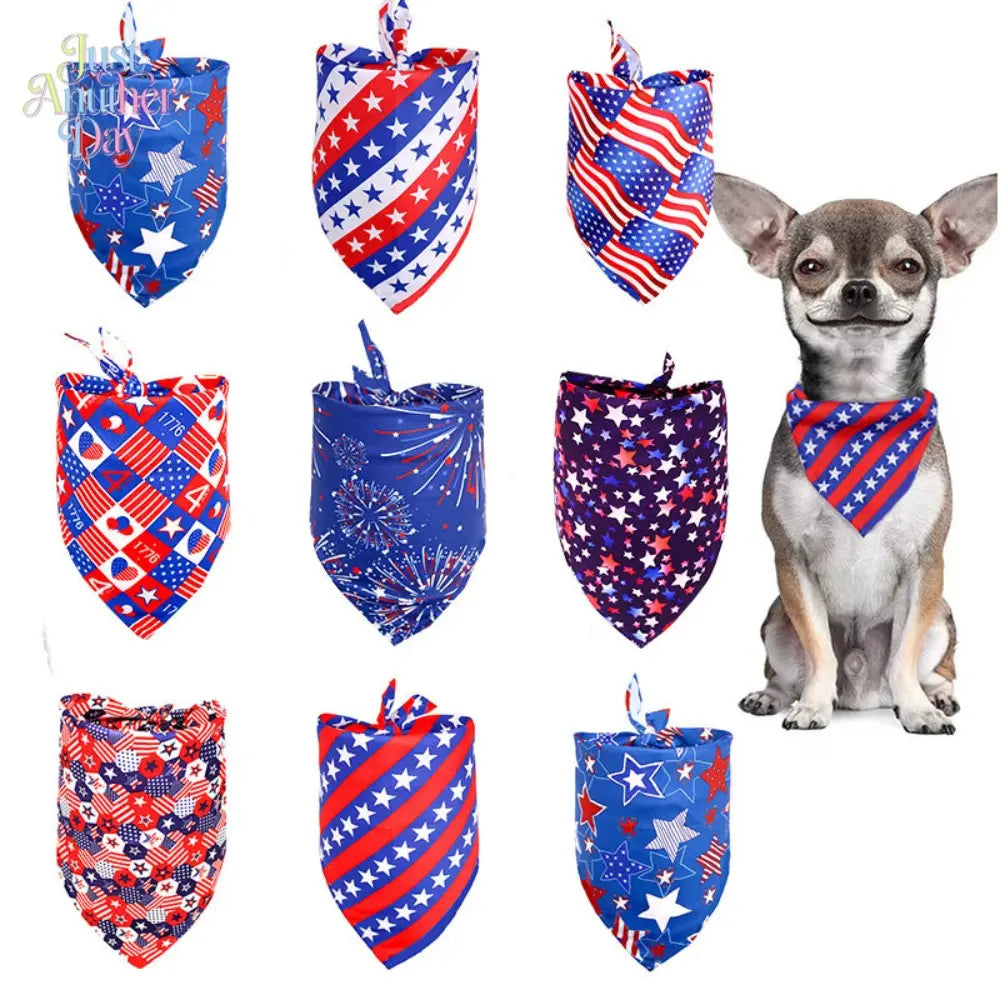 4Pcs American Flag Style Pet Bandanas, Patriotic Triangle Dog Scarves, Adjustable Polyester Pet Bibs for Dogs & Cats, 4Th of July & Daily Decor
