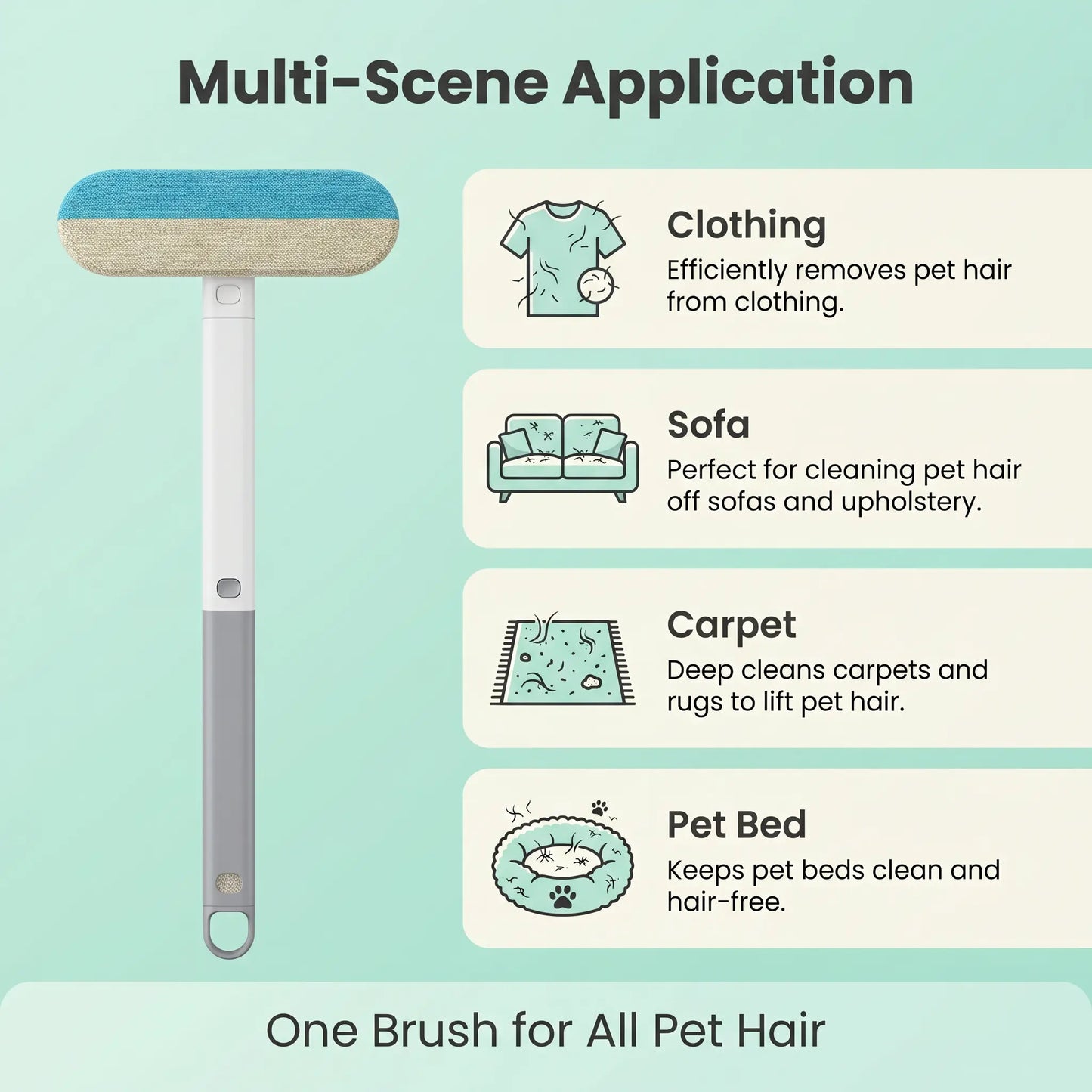Upgraded Pet Hair Remover Brush, Extra-Long Handle Lint Cleaner, Pet Hair Removal Tool, Washable Multi-Surface Tool for Furniture, Bedding, Clothes & Car Interiors