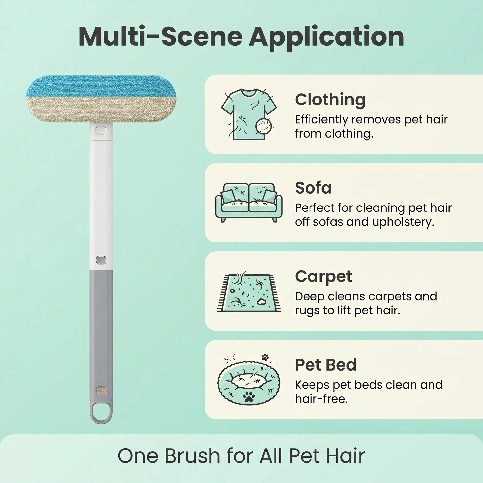 Upgraded Pet Hair Remover Brush, Extra-Long Handle Lint Cleaner, Pet Hair Removal Tool, Washable Multi-Surface Tool for Furniture, Bedding, Clothes & Car Interiors