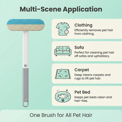 Upgraded Pet Hair Remover Brush, Extra-Long Handle Lint Cleaner, Pet Hair Removal Tool, Washable Multi-Surface Tool for Furniture, Bedding, Clothes & Car Interiors