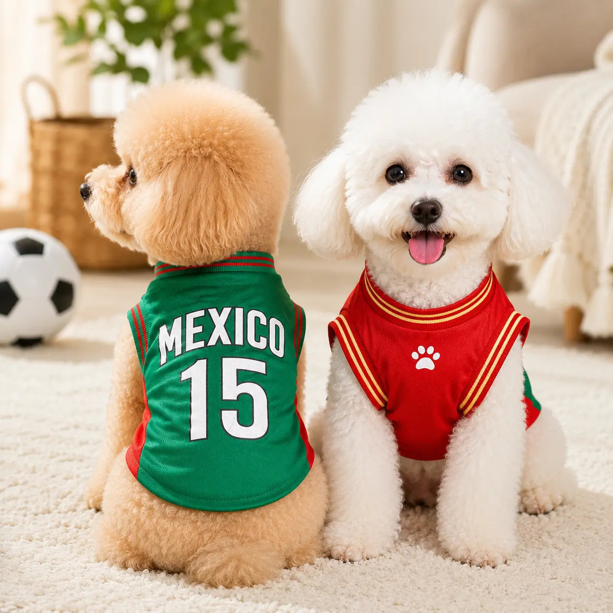 Mexico 15 Pet Jersey Shirt for Dogs and Cats, Breathable Sleeveless Pet Soccer Vest, Lightweight Puppy Sports Outfit for Small Medium Pets, Cute Mesh Dog Cat Clothes for Daily Wear, Photos, Parties and Game Day