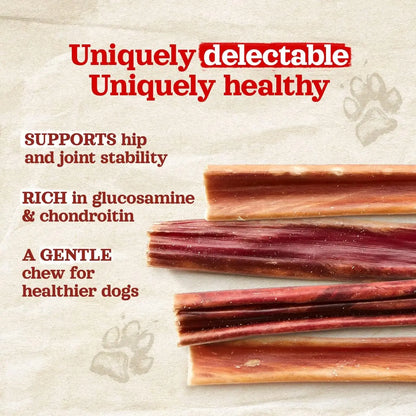 Natural Farm 4-5 in Grass-Fed Beef Gullet Sticks - 25 Count, 25-Pack, No Preservatives, High-Quality Glucosamine & Chondroitin for Joint Health, Easy to Chew, Digestible, Ideal for Senior Dogs