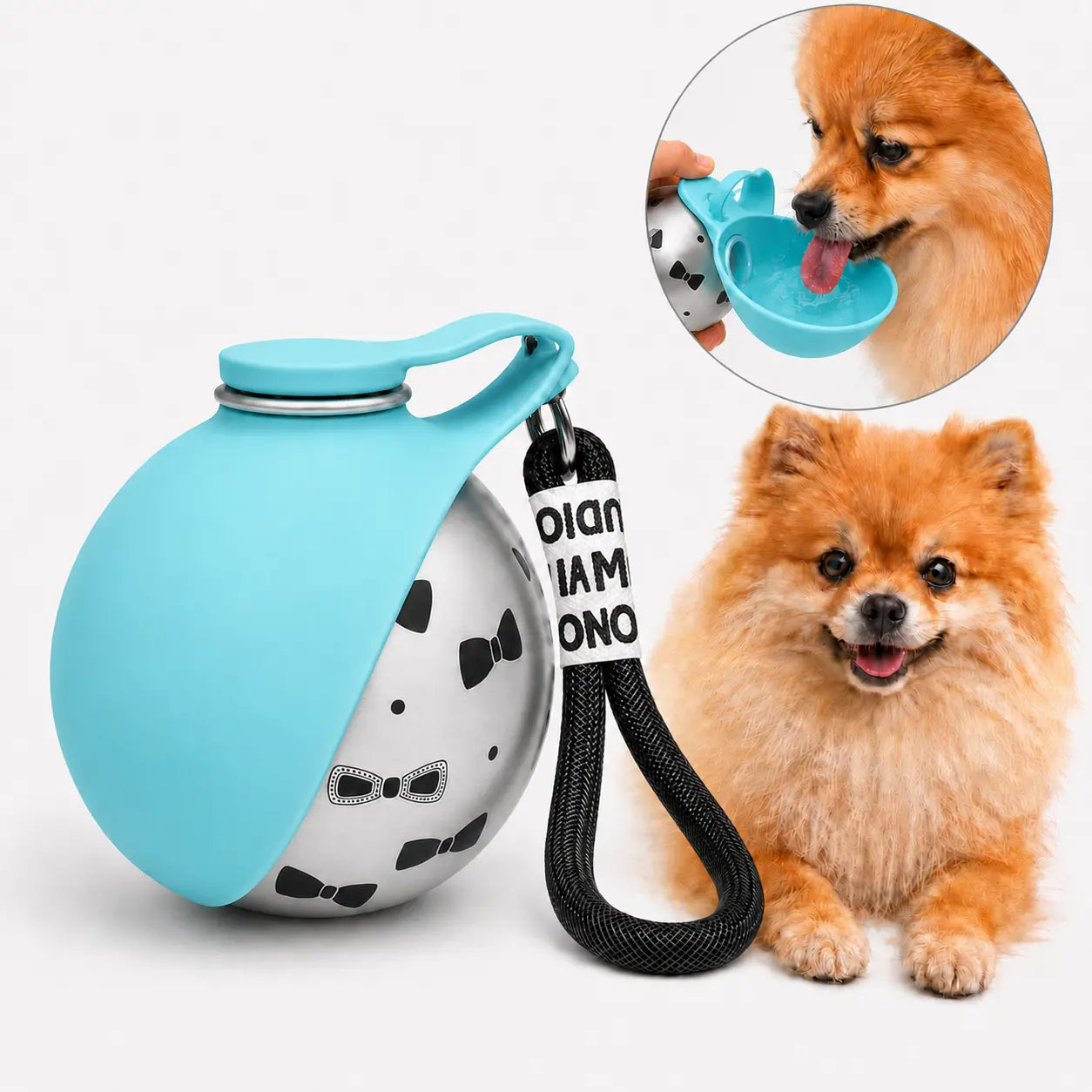 Stainless Steel Mess-Free Pet Water Bottle (285Ml) - Leak-Proof Dog Travel Dispenser with Wheat Straw Bone Poop Bag Holder, Portable Outdoor Pet Cleaning Set for Dogs & Cats, Mess-Free Water Bottles