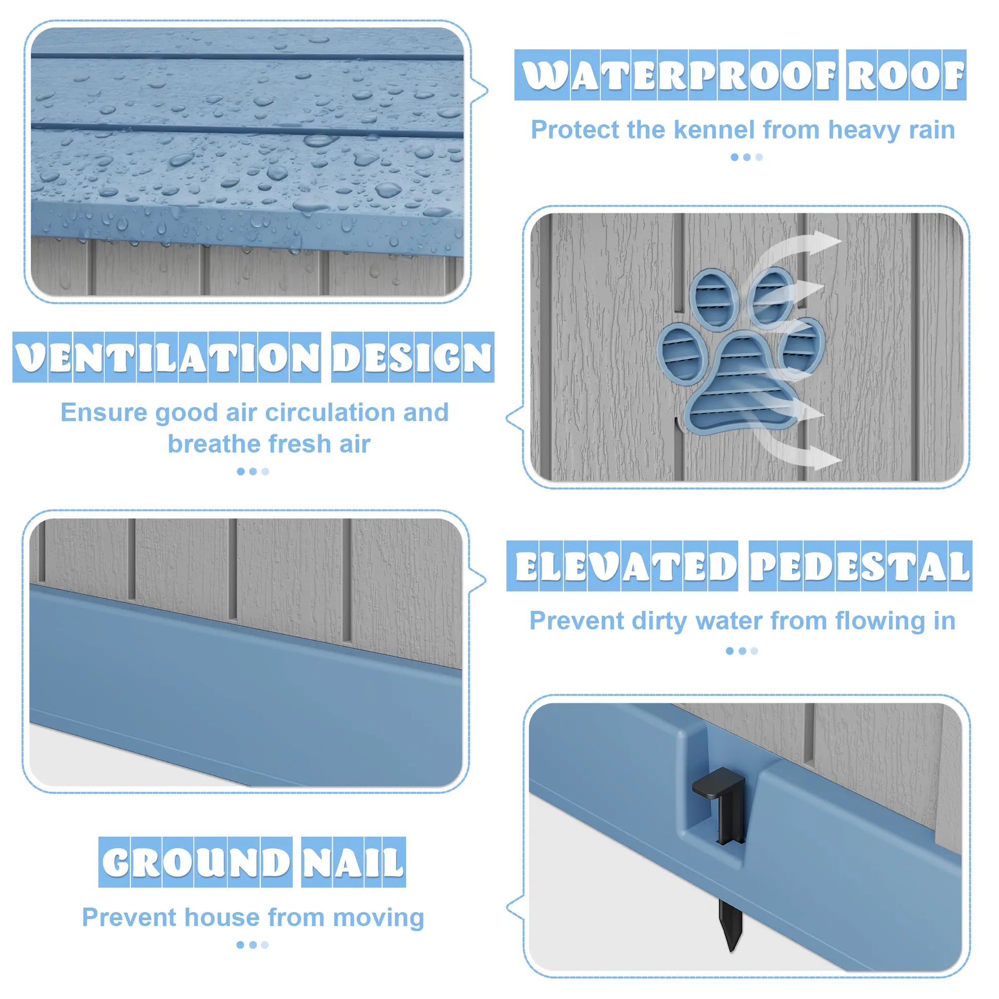 RIWENGO Durable Waterproof Plastic Dog House for Small to Large Sized Dogs Indoor Outdoor Elevated Floor UV Resistant Air Vents Drainage Holes Ground Nails Easy Clean and Assemble