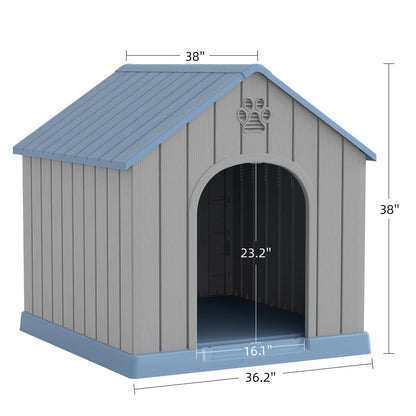 RIWENGO Durable Waterproof Plastic Dog House for Small to Large Sized Dogs Indoor Outdoor Elevated Floor UV Resistant Air Vents Drainage Holes Ground Nails Easy Clean and Assemble