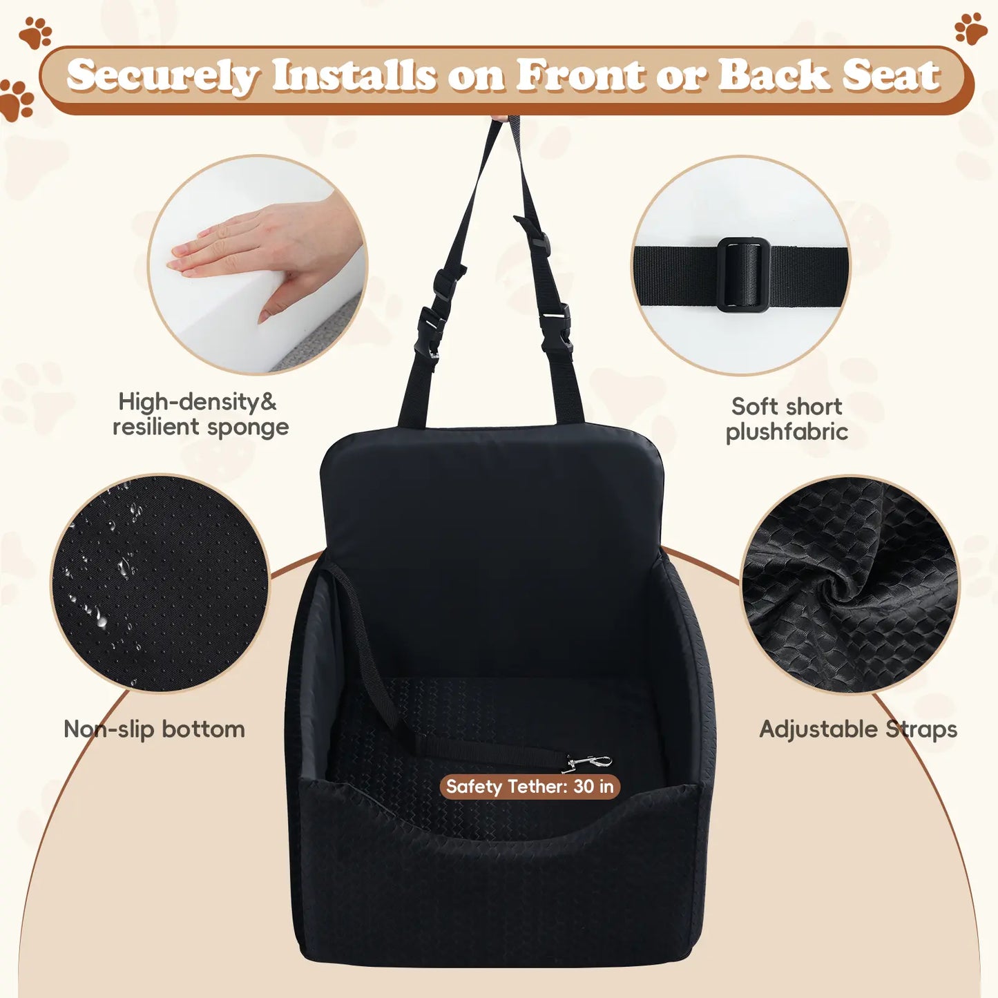 【Dealsforyoudays】 Dog Car Seat for Small Dogs & Cats, All-Season Reversible Design, Enclosed Pet Car Seat with Seat Belt Straps, Non-Slip Waterproof Travel Bed for Car & Outdoor Use Summervibes Petlovers Summerwins