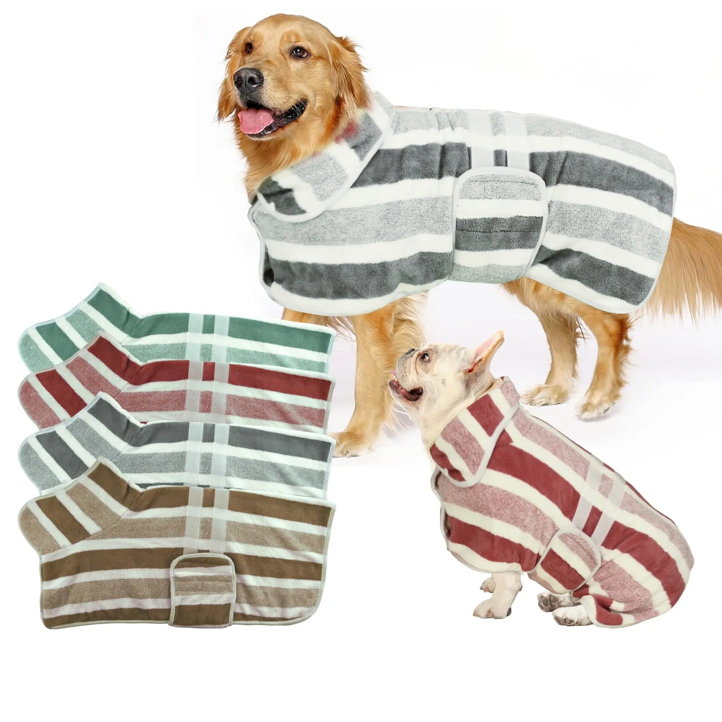 Dog Dress Plush Warm Pet Clothes Husky Clothes Quick Dry Bathrobe Super Absorbent Shower Towel Striped Style Dog Pajamas Sleepwear for Small Medium Large Dogs