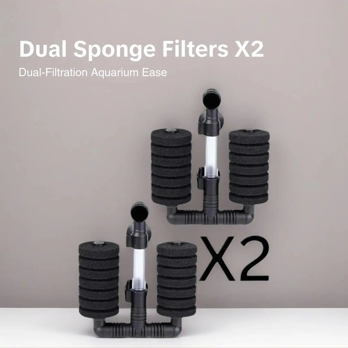 Aqua Dream Dual Head Bio-Sponge Fish Tank Filters Set, 2-Pack Aquarium Pumps & Filters Accessories, Breeding-Safe, Suitable for up to 10-Gal Small Fish Tanks