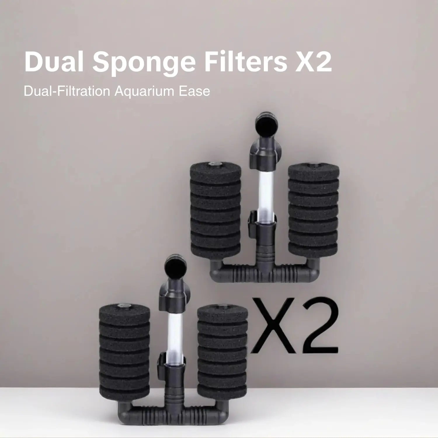 Aqua Dream Dual Head Bio-Sponge Fish Tank Filters Set, 2-Pack Aquarium Pumps & Filters Accessories, Breeding-Safe, Suitable for up to 10-Gal Small Fish Tanks
