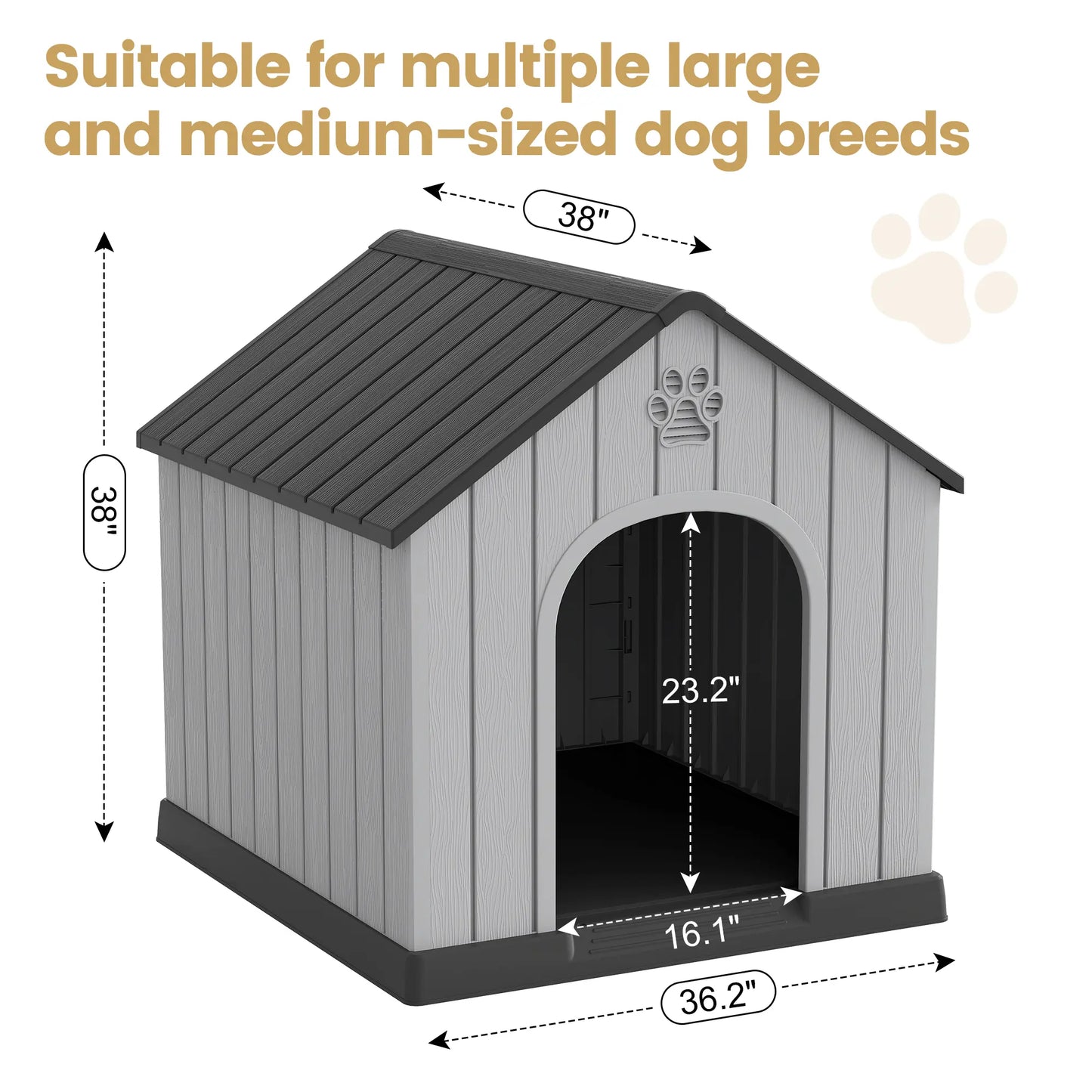 RIWENGO Durable Waterproof Plastic Dog House for Small to Large Sized Dogs Indoor Outdoor Elevated Floor UV Resistant Air Vents Drainage Holes Ground Nails Easy Clean and Assemble