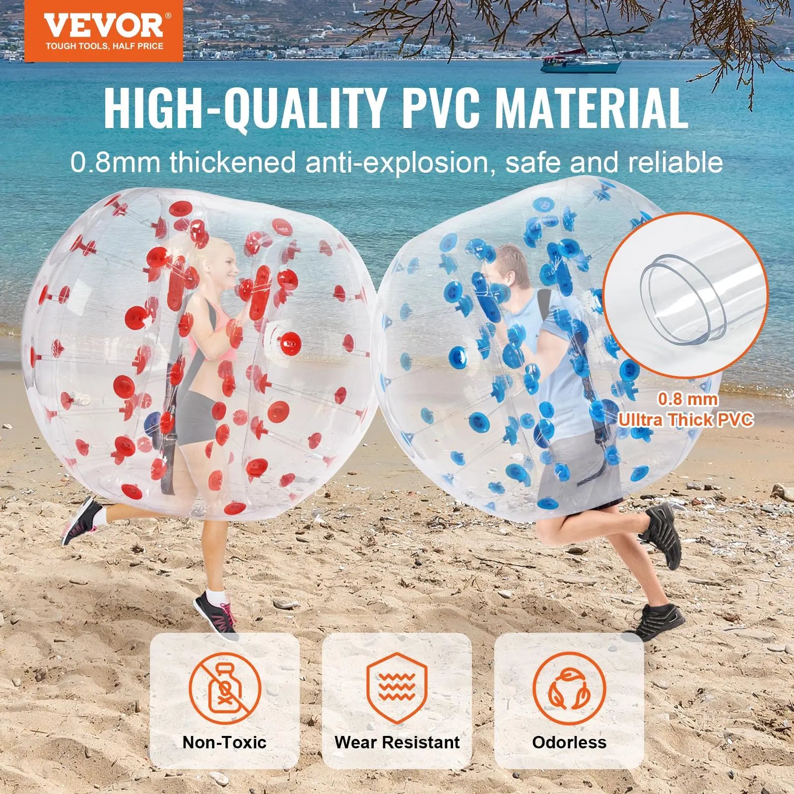 【Dealsforyoudays】Vevor Inflatable Bumper Balls 2-Pack, 5FT/1.5M Body Sumo Zorb Balls for Teen & Adult, 0.8Mm Thick PVC Human Hamster Bubble Balls for Outdoor Team Gaming Play, Bumper Bopper Toys for Garden, Yard, Park