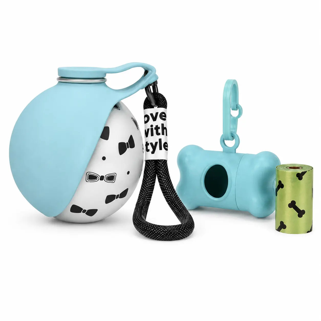 Stainless Steel Mess-Free Pet Water Bottle (285Ml) - Leak-Proof Dog Travel Dispenser with Wheat Straw Bone Poop Bag Holder, Portable Outdoor Pet Cleaning Set for Dogs & Cats, Mess-Free Water Bottles