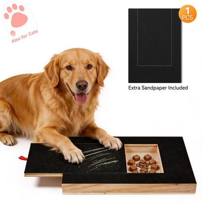 Dog Nail Scratch Board File - 35X25Cm Wooden Retractable Non-Slip Square Tool with Abrasive Texture, Cutable Fabric, Firm Balance, Flexible Resizing, Gentle Filing, Treat-Enabled Claw Grooming for Puppies, Floor Protection Pad Pet