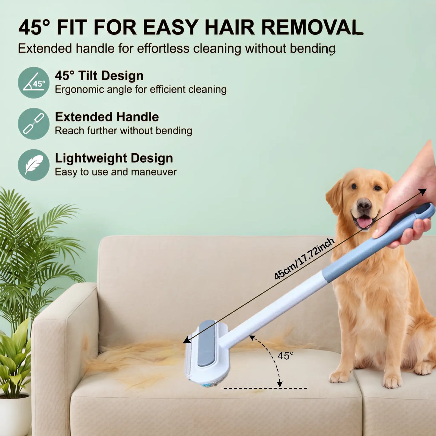 Upgraded Pet Hair Remover Brush, Extra-Long Handle Lint Cleaner, Pet Hair Removal Tool, Washable Multi-Surface Tool for Furniture, Bedding, Clothes & Car Interiors