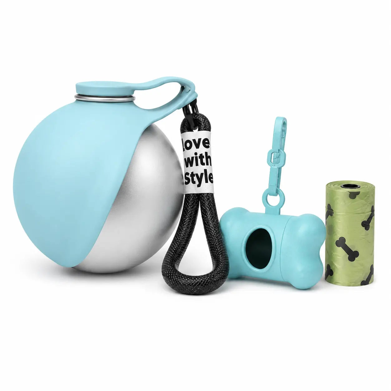 Stainless Steel Mess-Free Pet Water Bottle (285Ml) - Leak-Proof Dog Travel Dispenser with Wheat Straw Bone Poop Bag Holder, Portable Outdoor Pet Cleaning Set for Dogs & Cats, Mess-Free Water Bottles