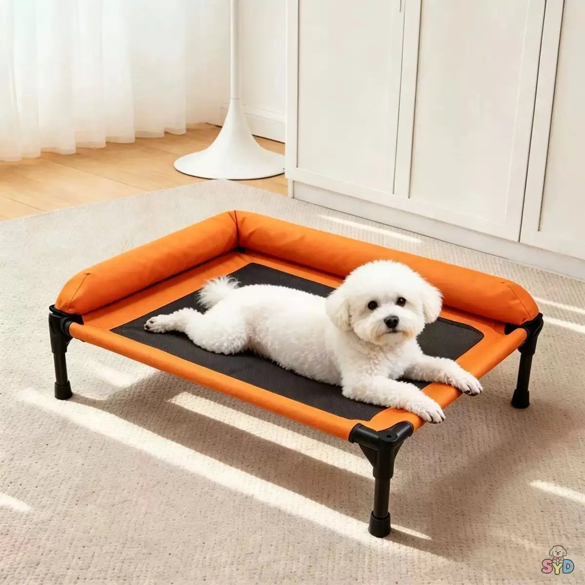 Outdoor Elevated Pet Bed with L-Shaped Neck Pillow, Breathable Mesh, Anti-Slip Feet, Washable, Ideal for Dogs & Cats up to 8Kg, Puppy Bed