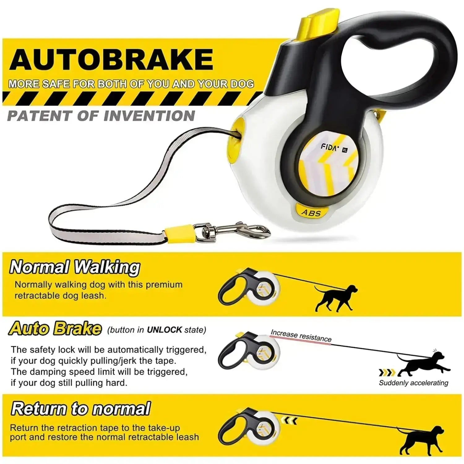 Fida Dog Leash, Autobrake Retractable Leash Patented Design for Dog Pulling, 16 Ft Heavy Duty No Pull Pet Walking Leash for Large Medium Dogs. Tangle Free, One‑Hand Control, Soft Grip#Summervibes #Petlovers