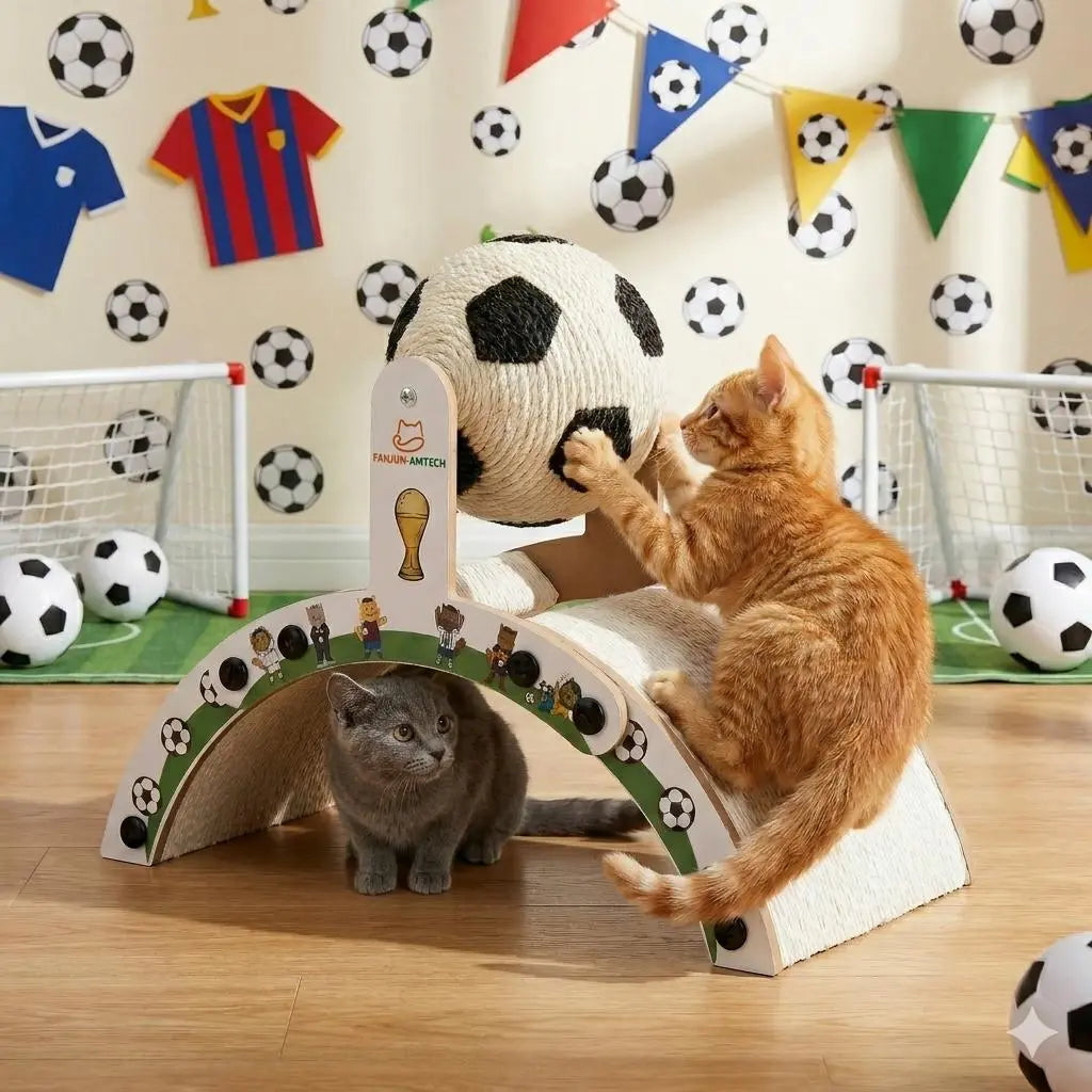 【Dealsforyoudays】 Durable Cat Scratching Post with Soccer Ball - Upgraded Hardened Corrugated Cardboard Arch Bridge - Fun Soccer Themed Cat Furniture Cool Cat Stuff Cat Stuff for Indoor,Summerwins