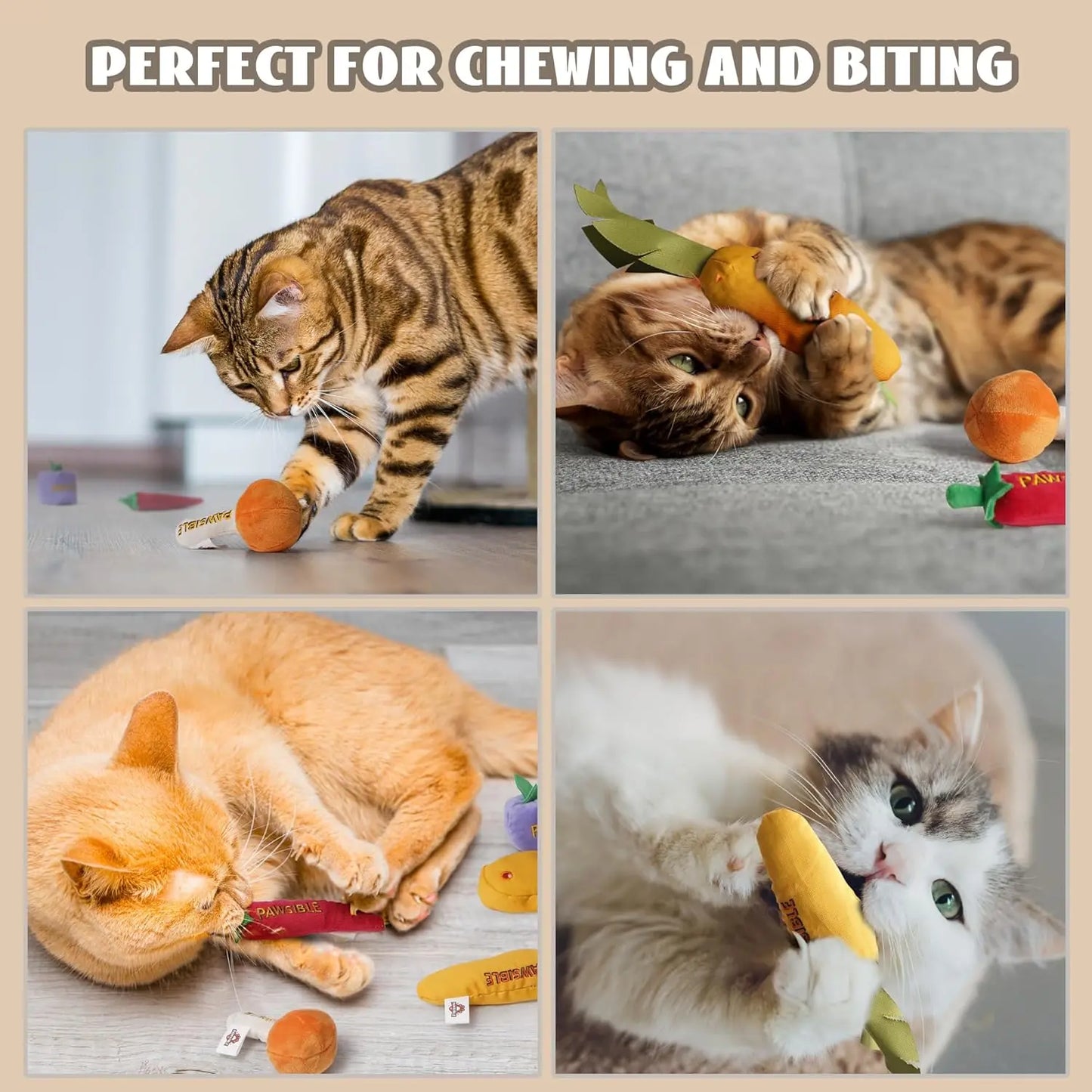 Pawsible 5 Pack Foodie Cat Toy Set, 100% Premium Cat Herb Filling, Natural Stimulation for Cats, Durable for Teething, Perfect Kitten Toy