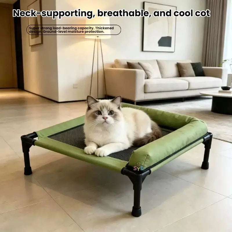 Outdoor Elevated Pet Bed with L-Shaped Neck Pillow, Breathable Mesh, Anti-Slip Feet, Washable, Ideal for Dogs & Cats up to 8Kg, Puppy Bed