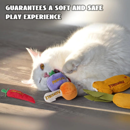 Pawsible 5 Pack Foodie Cat Toy Set, 100% Premium Cat Herb Filling, Natural Stimulation for Cats, Durable for Teething, Perfect Kitten Toy
