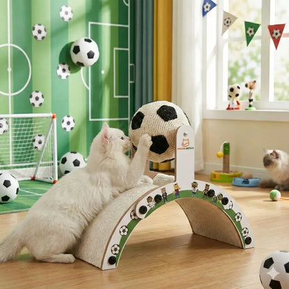 【Dealsforyoudays】 Durable Cat Scratching Post with Soccer Ball - Upgraded Hardened Corrugated Cardboard Arch Bridge - Fun Soccer Themed Cat Furniture Cool Cat Stuff Cat Stuff for Indoor,Summerwins