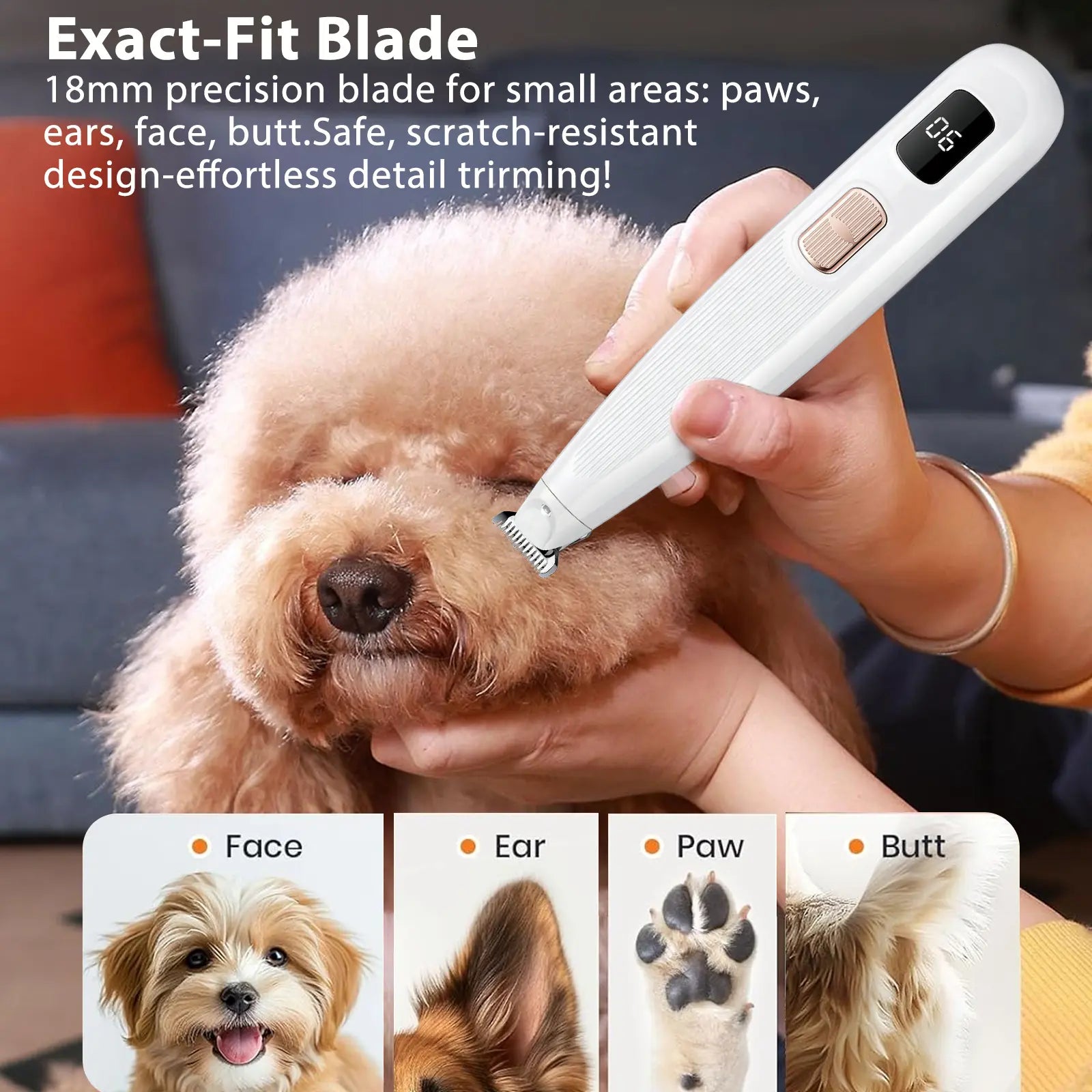 GOYJOY Pet Micro Precision Trimmer for Small Dogs & Cats Waterproof Rechargeable Shaver with LED Light 50Db Quiet Grooming for Paws Eyes Ears Face Buttocks