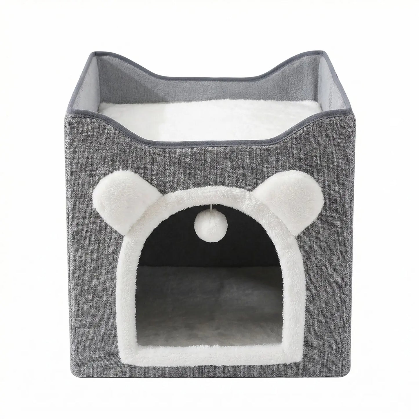 A Cat Suitable for Indoor Cats, with a Large Cat Hole for a Comfortable Apartment, Fluffy Hanging Balls, round Windows, a Foldable Indoor Cat House, Capable of Bearing up to 30 Pounds , with Double-Sided Soft Cushions,Raised Pet Bed