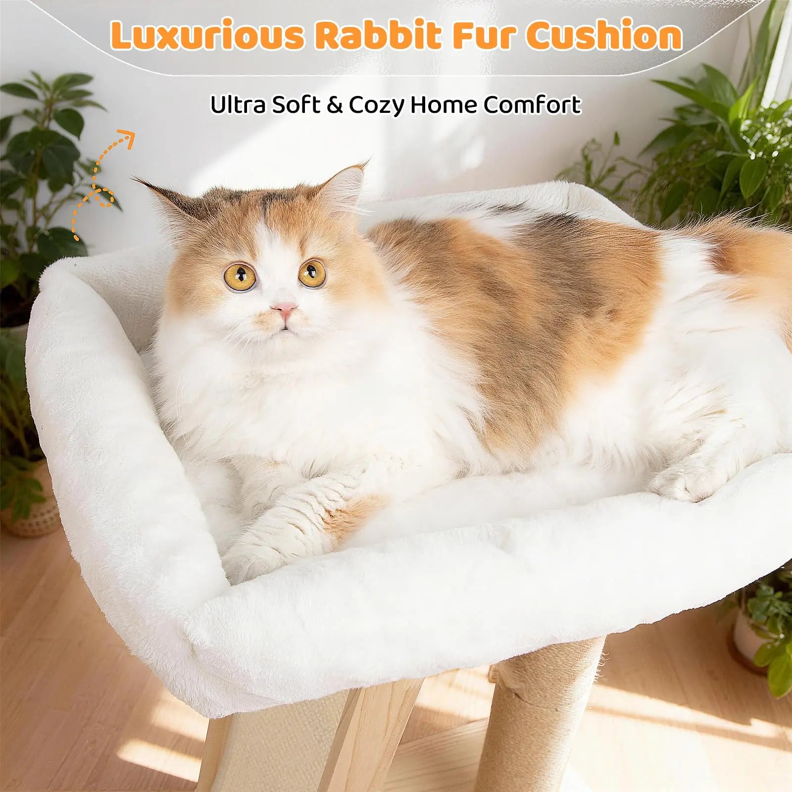 3-In-1 Freestanding Natural Wood Cat Scratching Post - 11.8X15.7In Base, 27.5In Tall, Sisal Column, Angled Pad, Bell Toy, 14.2X18.9In Removable Washable Hammock Bed, Easy Assembly for Indoor Cats