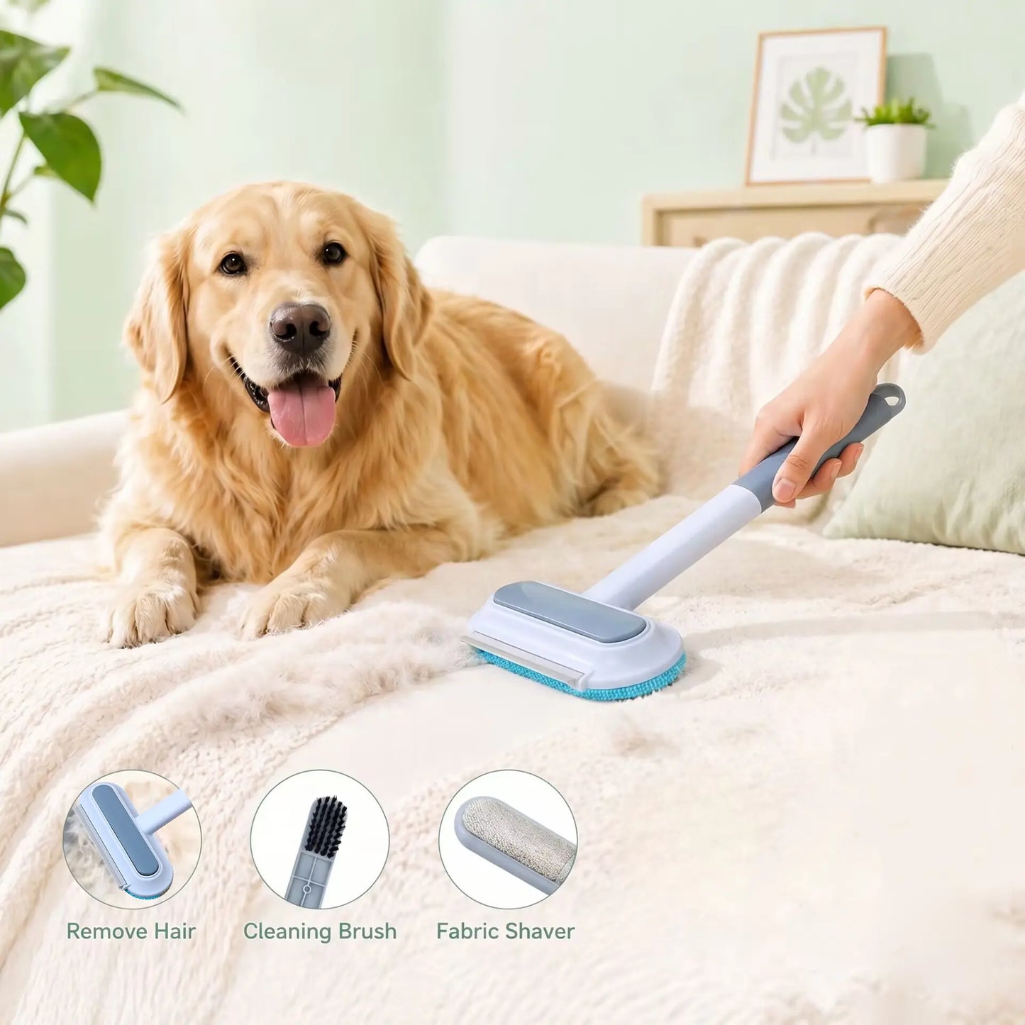 Upgraded Pet Hair Remover Brush, Extra-Long Handle Lint Cleaner, Pet Hair Removal Tool, Washable Multi-Surface Tool for Furniture, Bedding, Clothes & Car Interiors