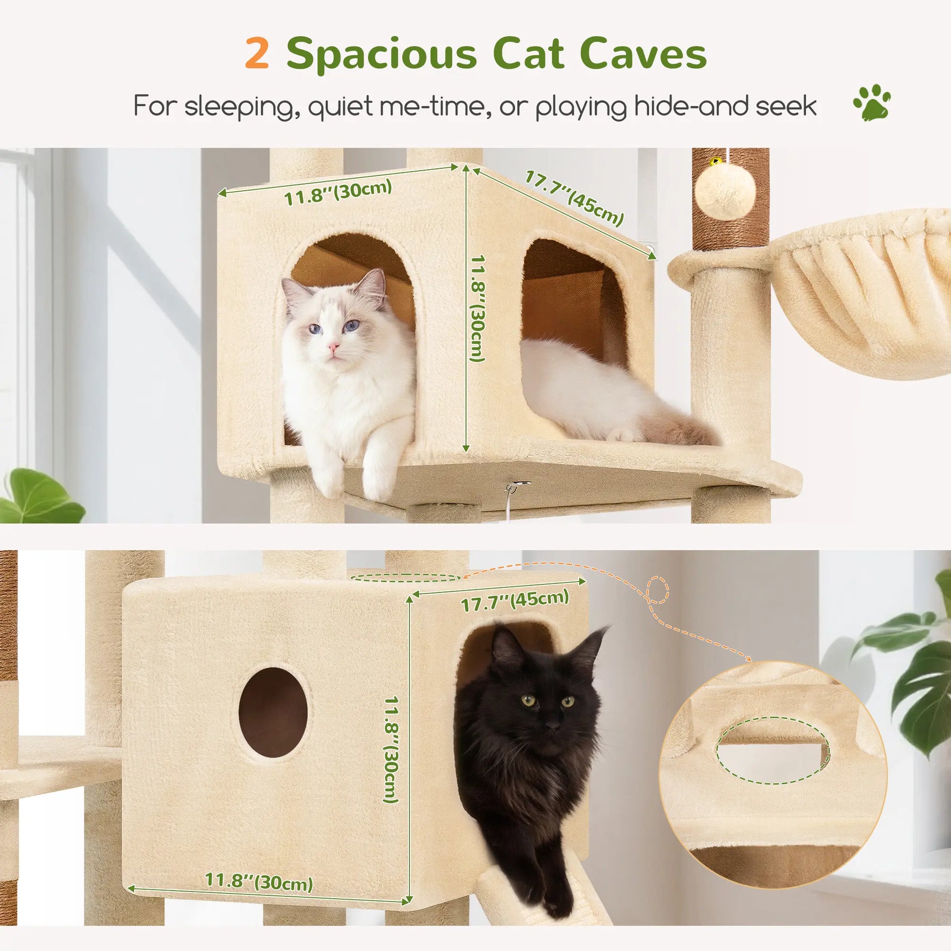 DESKAT 80 Inch Cat Tree for Large Cats, Stable Multi-Level Cat Tree with 2 Condos & Sisal Scratching Posts for 2-3 Cats, Thickened Base Space Saving Cat Tree Tower, F80G