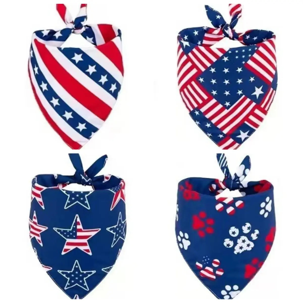 4Pcs American Flag Style Pet Bandanas, Patriotic Triangle Dog Scarves, Adjustable Polyester Pet Bibs for Dogs & Cats, 4Th of July & Daily Decor