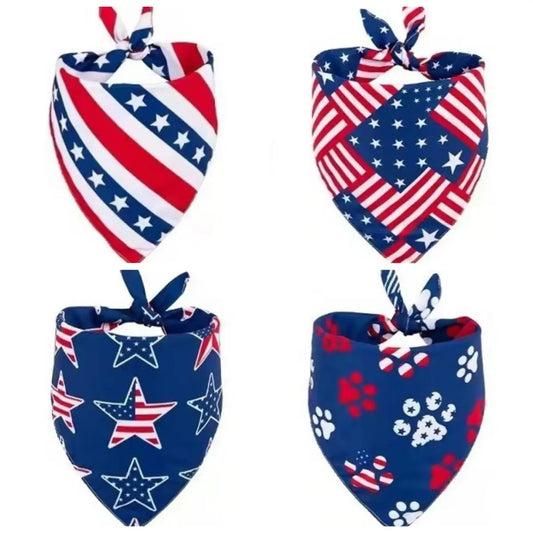 4Pcs American Flag Style Pet Bandanas, Patriotic Triangle Dog Scarves, Adjustable Polyester Pet Bibs for Dogs & Cats, 4Th of July & Daily Decor